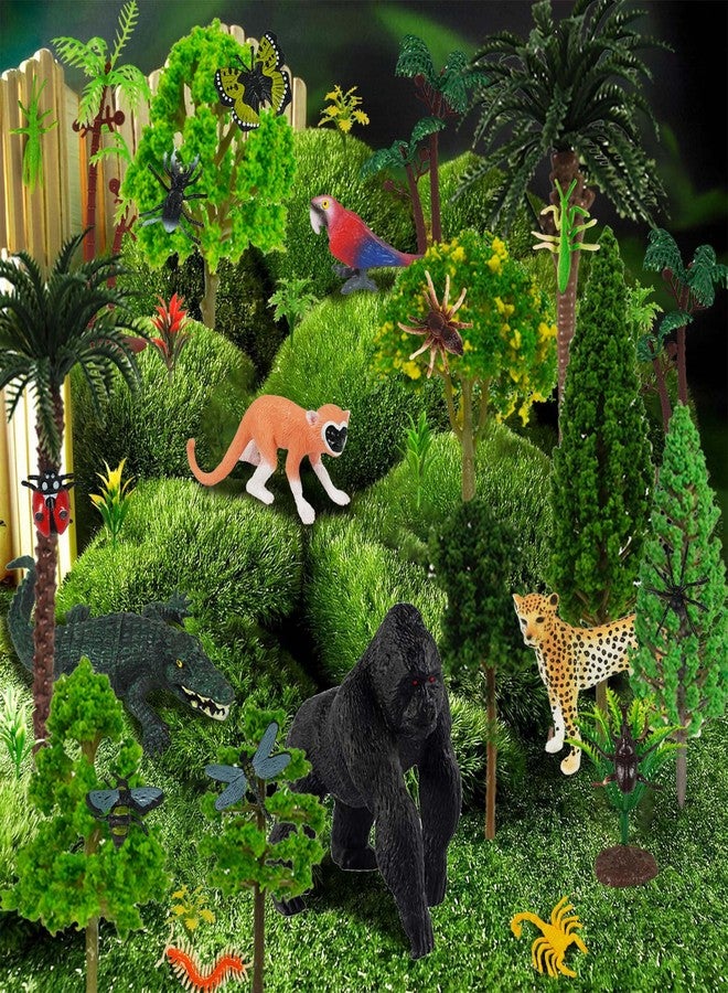 DRWATE 45 PCS Rainforest Animals Insect Figures Mixed Plastic Model Trees Forest for Rainforest Cake Topper Birthday Party Supplies Decorations - Image 5